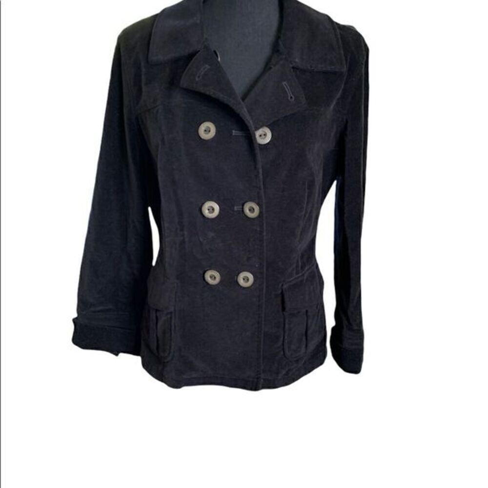Talbots black stretch velvet peacoat unlined size 8-10 petite. Perfect weight